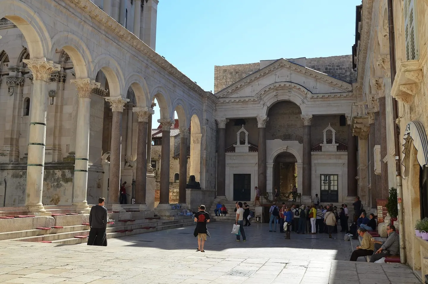 The Peristyle of Diocletian’s Palace in Split, a courtyard lined with Roman columns and arches