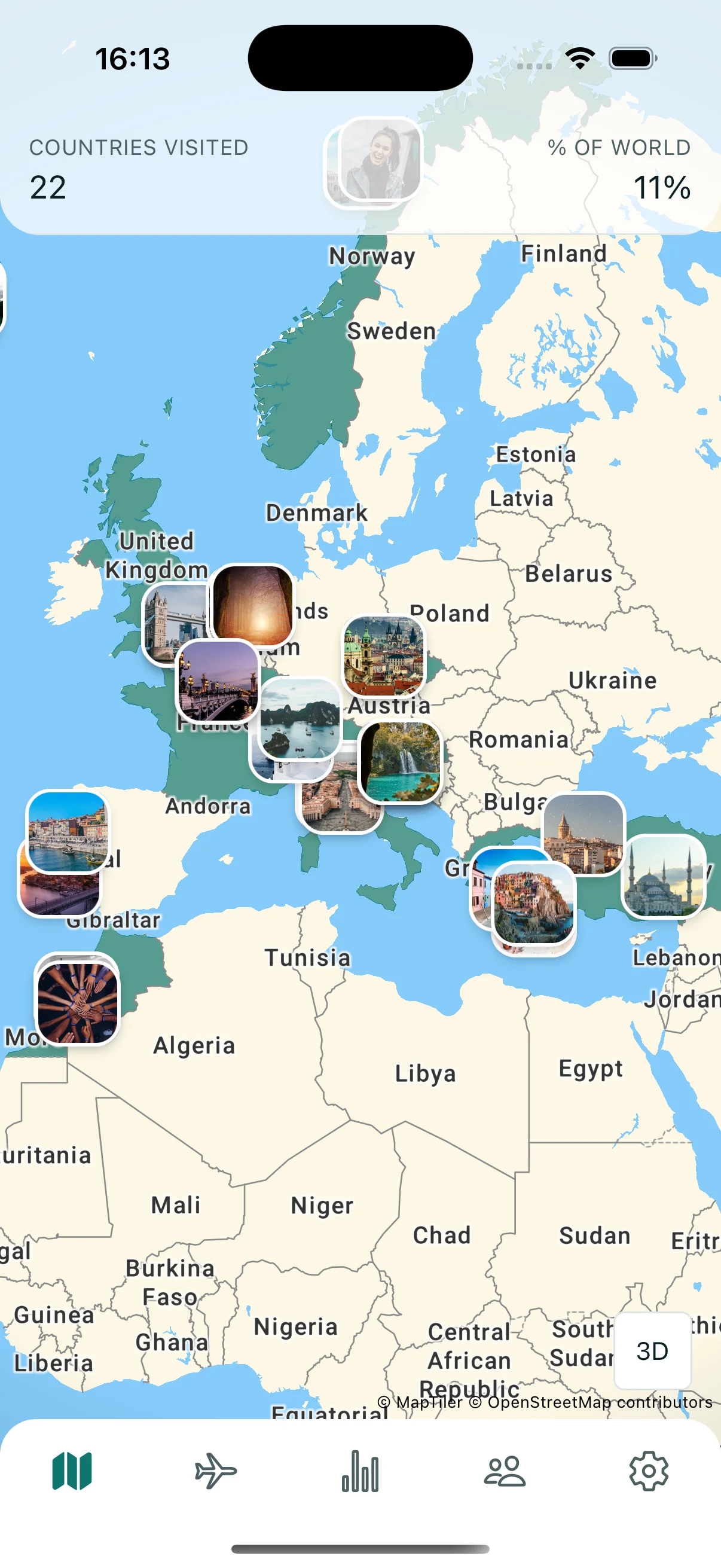 Travel Buddy interactive world map
